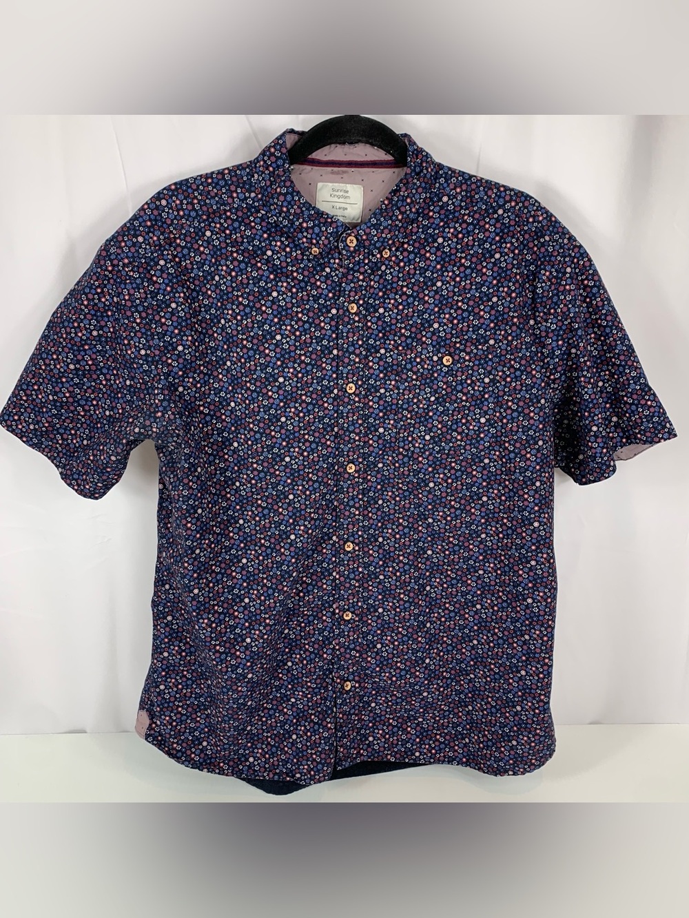 Sunrise Kingdom Men's Blue Floral Pattern Button Down Shirt Size XL 100% Cotton